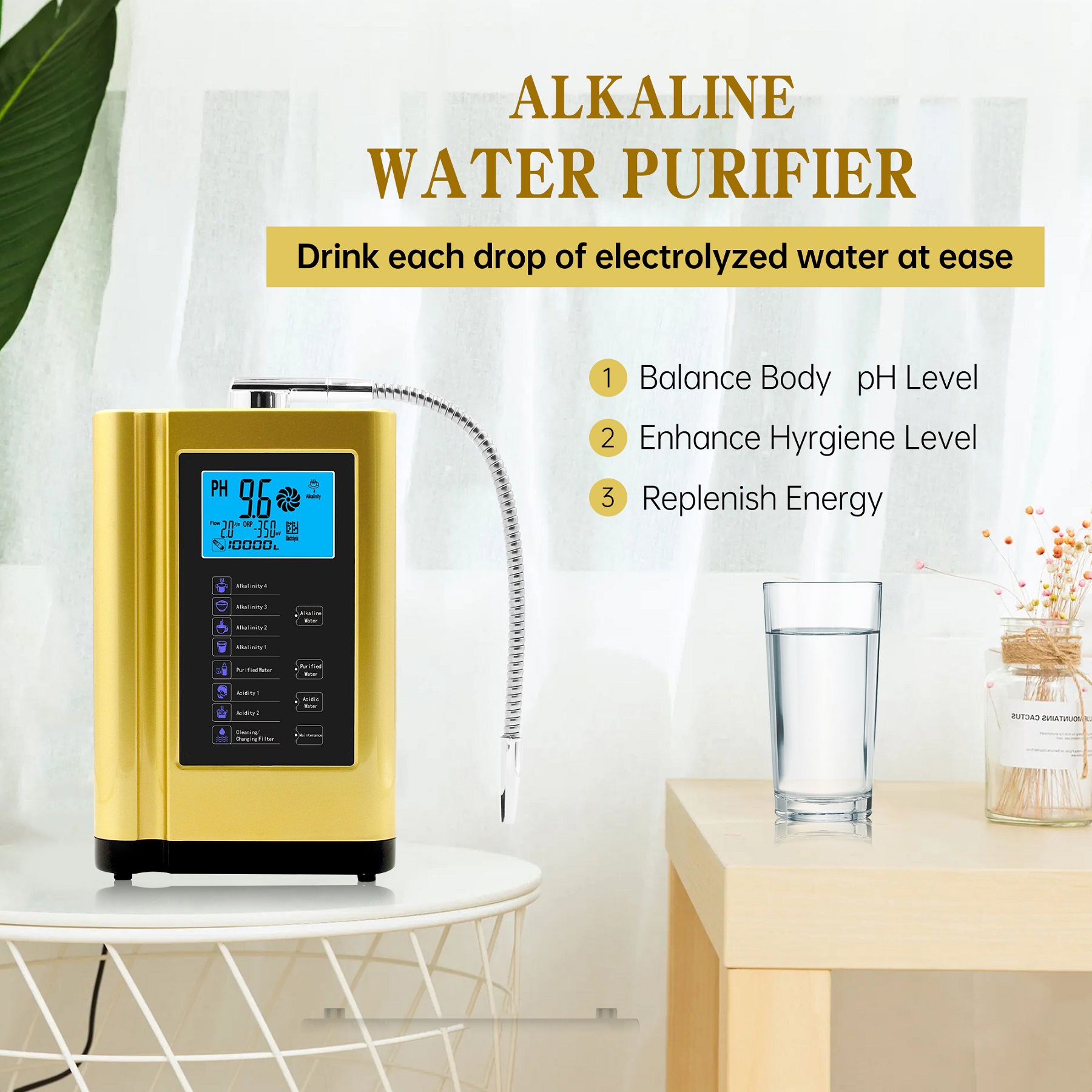 Alkaline water ionizer kangen water ionizer Alkaline hydrogen rich ionized water machine EHM-729